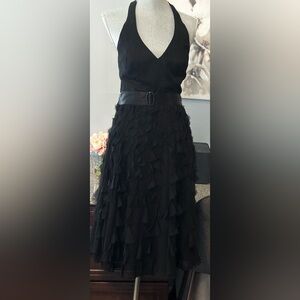 White House Black Market WHBM 100% Silk Halter Dress Rhinestone Belt size 4